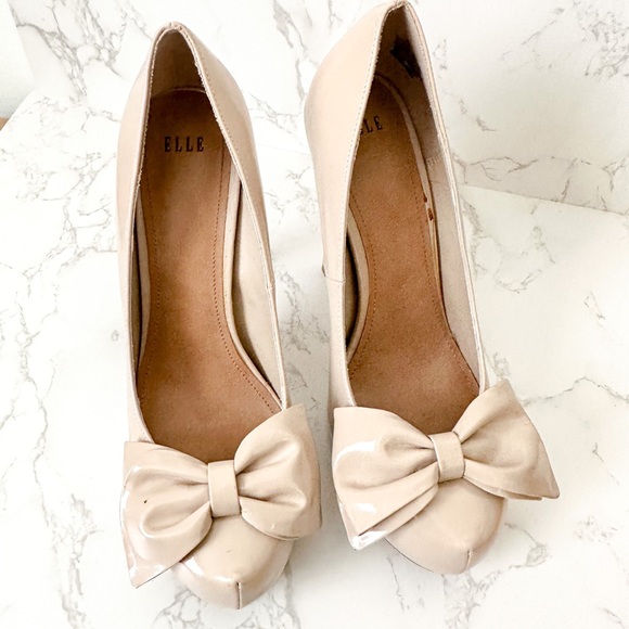 Elle | Platform Nude Bow Heels - Picture 1 of 11